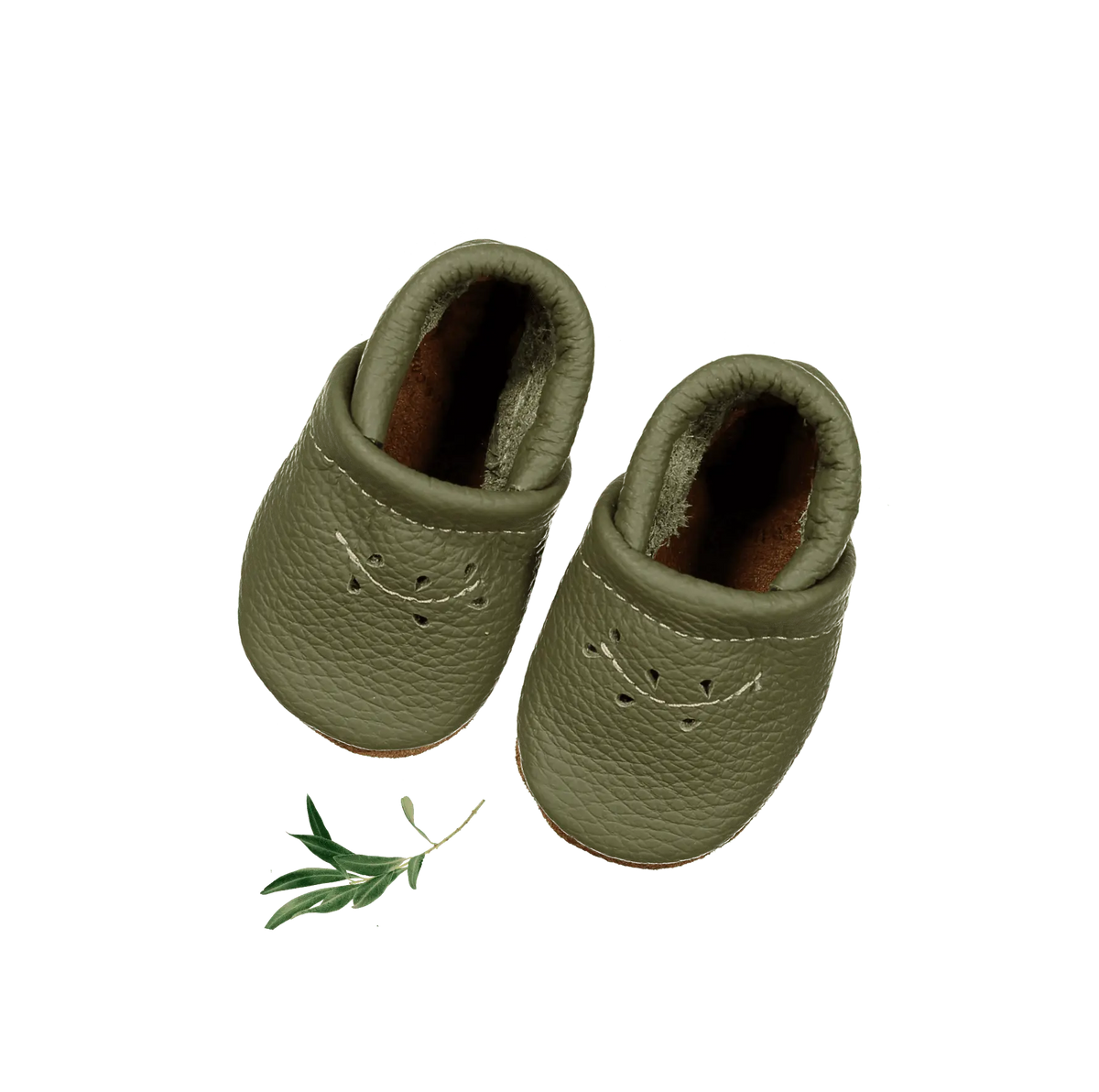 The Leather Mocc - Moss - Brown, Baby & Toddler Shoe, Slipper, Leather, Woolen | Everetts Place
