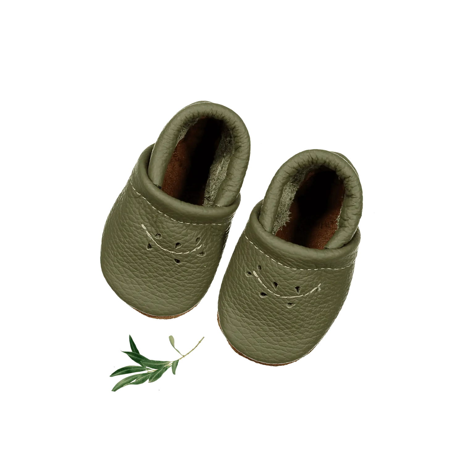 The Leather Mocc - Moss - Brown, Baby & Toddler Shoe, Slipper, Leather, Woolen | Everetts Place