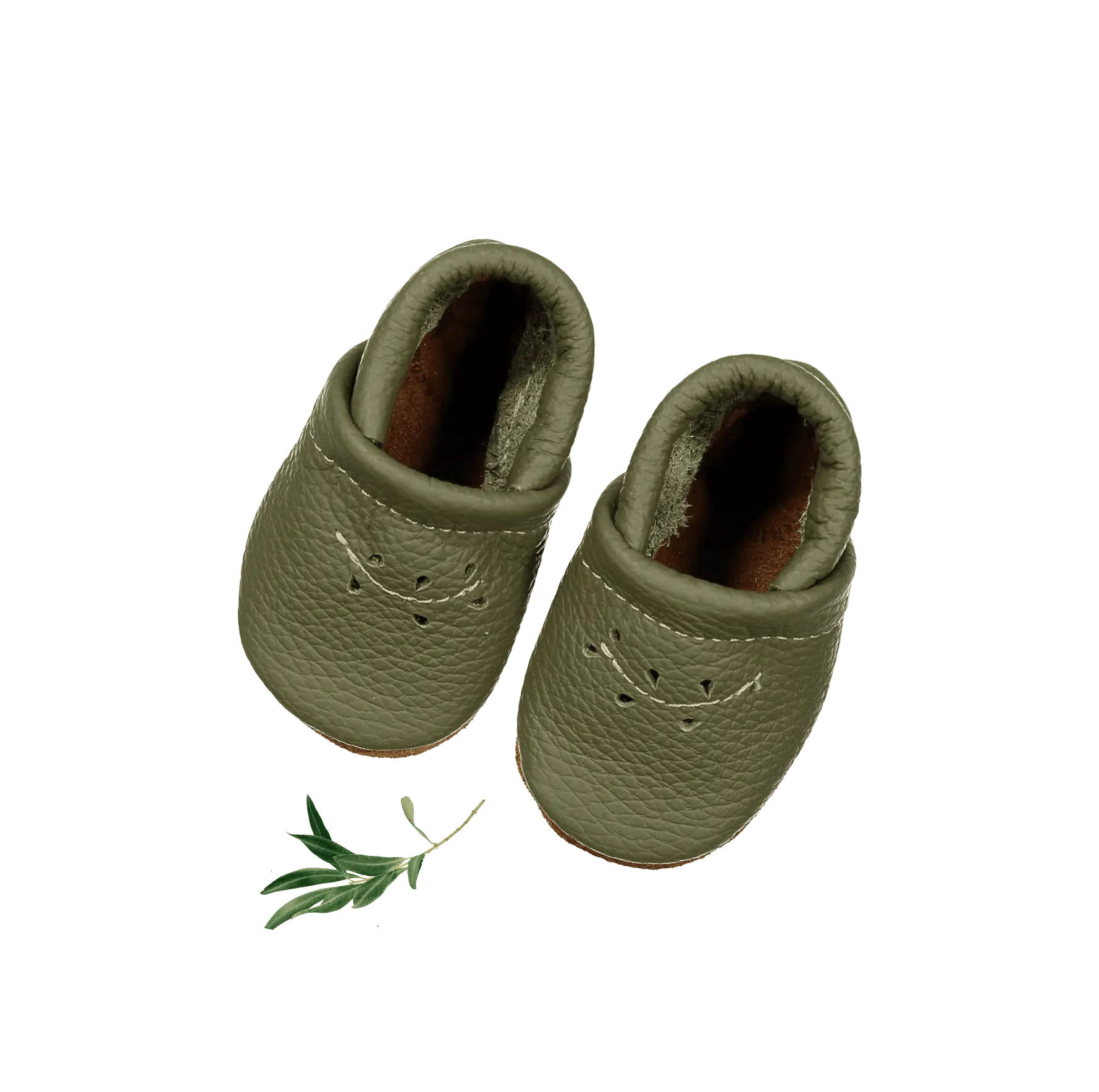 The Leather Mocc - Moss - Brown, Baby & Toddler Shoe, Slipper, Leather, Woolen | Everetts Place