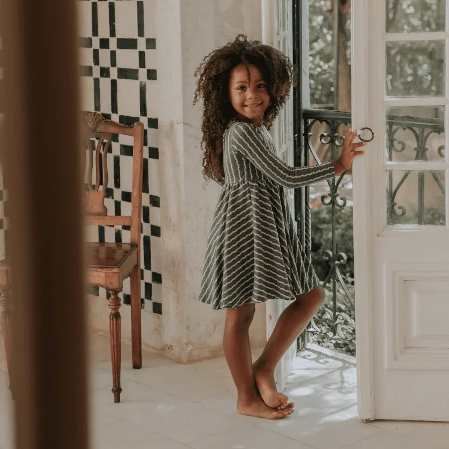 Lovely Littles The Printed Long Sleeve Dress - Linear Stem - 