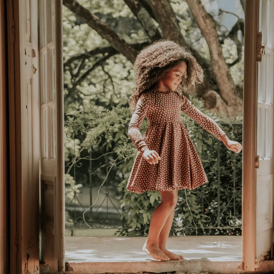 Lovely Littles The Printed Long Sleeve Dress - Rustic Floral - 