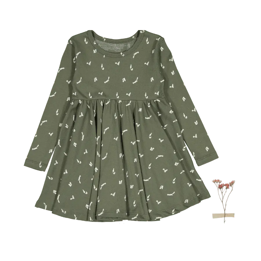 The Printed Long Sleeve Dress -  Squirrel - Bird, Day Dress, One-piece garment, Feather, Passerine | Everetts Place