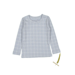 The Printed Long Sleeve Tee - Blue Grid - Sleeve, White, Textile, Plaid, Grey | Everetts Place