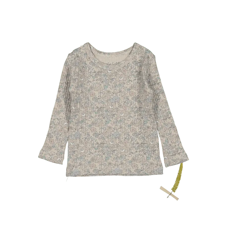 The Printed Long Sleeve Tee - Elise Ribbed - Sleeve, White, Textile, Long-sleeved T-shirt, Grey | Everetts Place