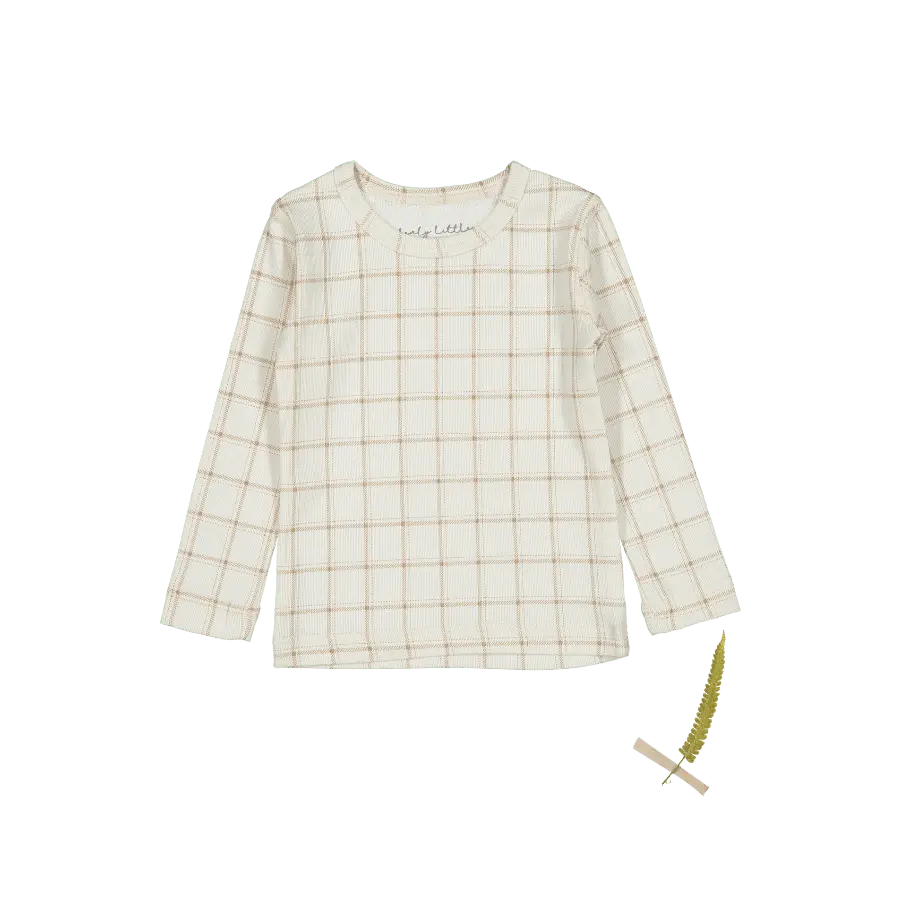 The Printed Long Sleeve Tee - Tan Grid - Sleeve, White, Plaid, Sweater, Tartan | Everetts Place
