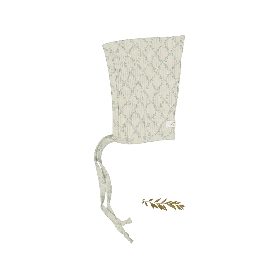 The Printed Pixie Bonnet - Lattice Blue - White, Rope | Everetts Place