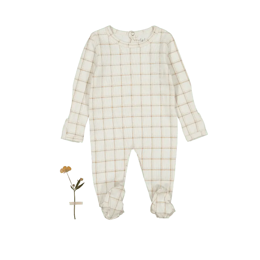 Lovely Littles The Printed Romper - Tan Grid - 