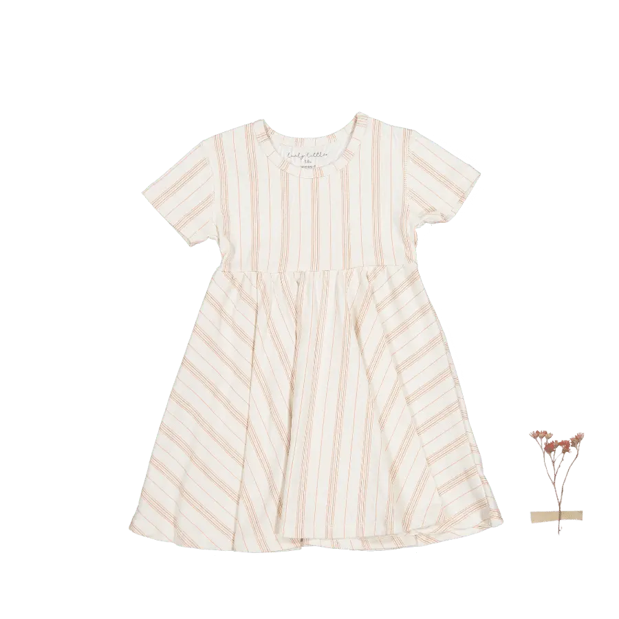 The Printed Short Sleeve Dress - Rose Stripe - Sleeve, White, Day Dress, One-piece garment, Pink | Everetts Place