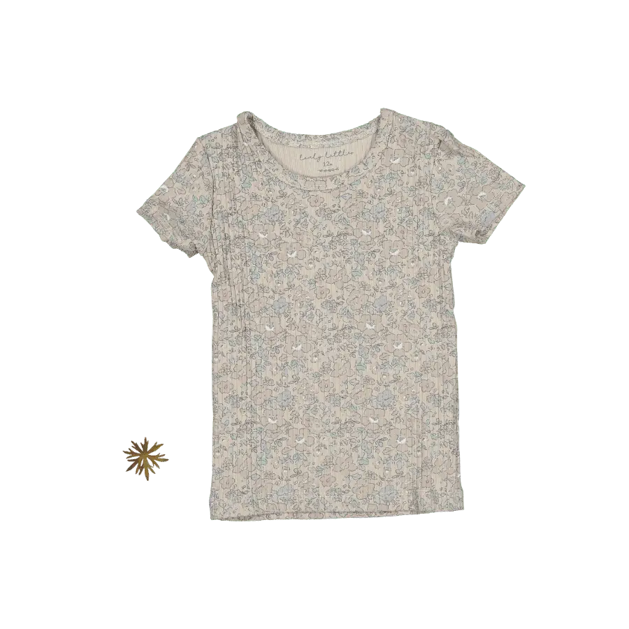 The Printed Short Sleeve Tee - Elise Ribbed - Sleeve, White, Textile, Active Shirt, Top | Everetts Place