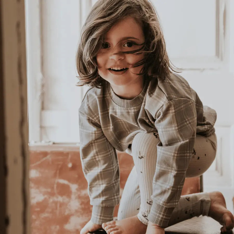 Lovely Littles The Printed Sweatshirt - Taupe Check - 