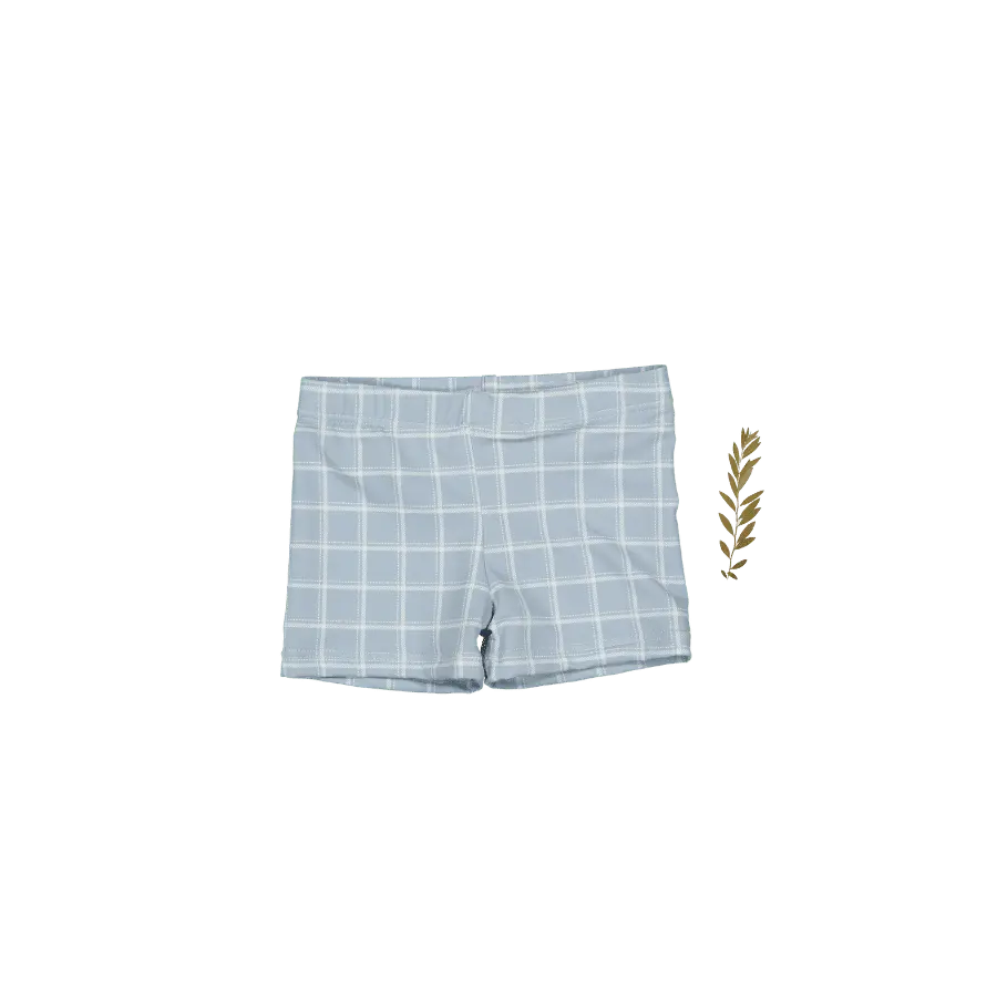 The Printed Swim Short - Blue Grid - White, Textile, Trunks, Active Shorts, Grey | Everetts Place