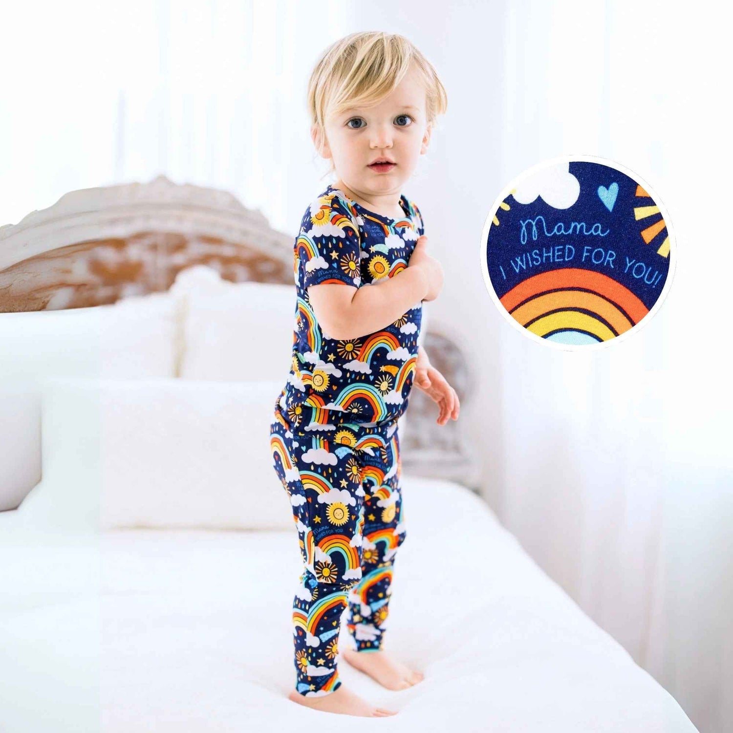 Raising Mama The Second - Skin 2 - Piece Short Sleeve Pajama | Here Comes the Sunshine (Blue) - 