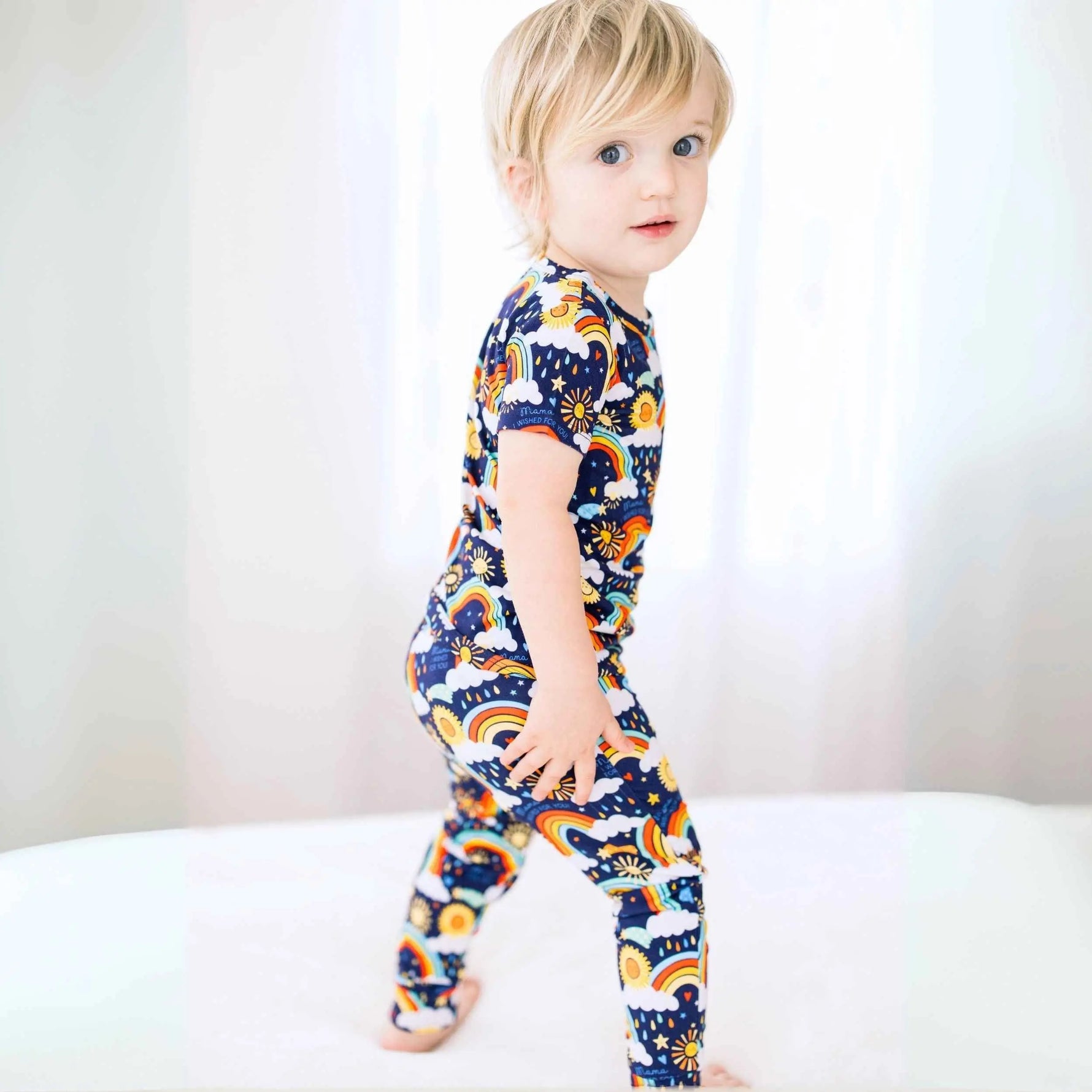 Raising Mama The Second - Skin 2 - Piece Short Sleeve Pajama | Here Comes the Sunshine (Blue) - 