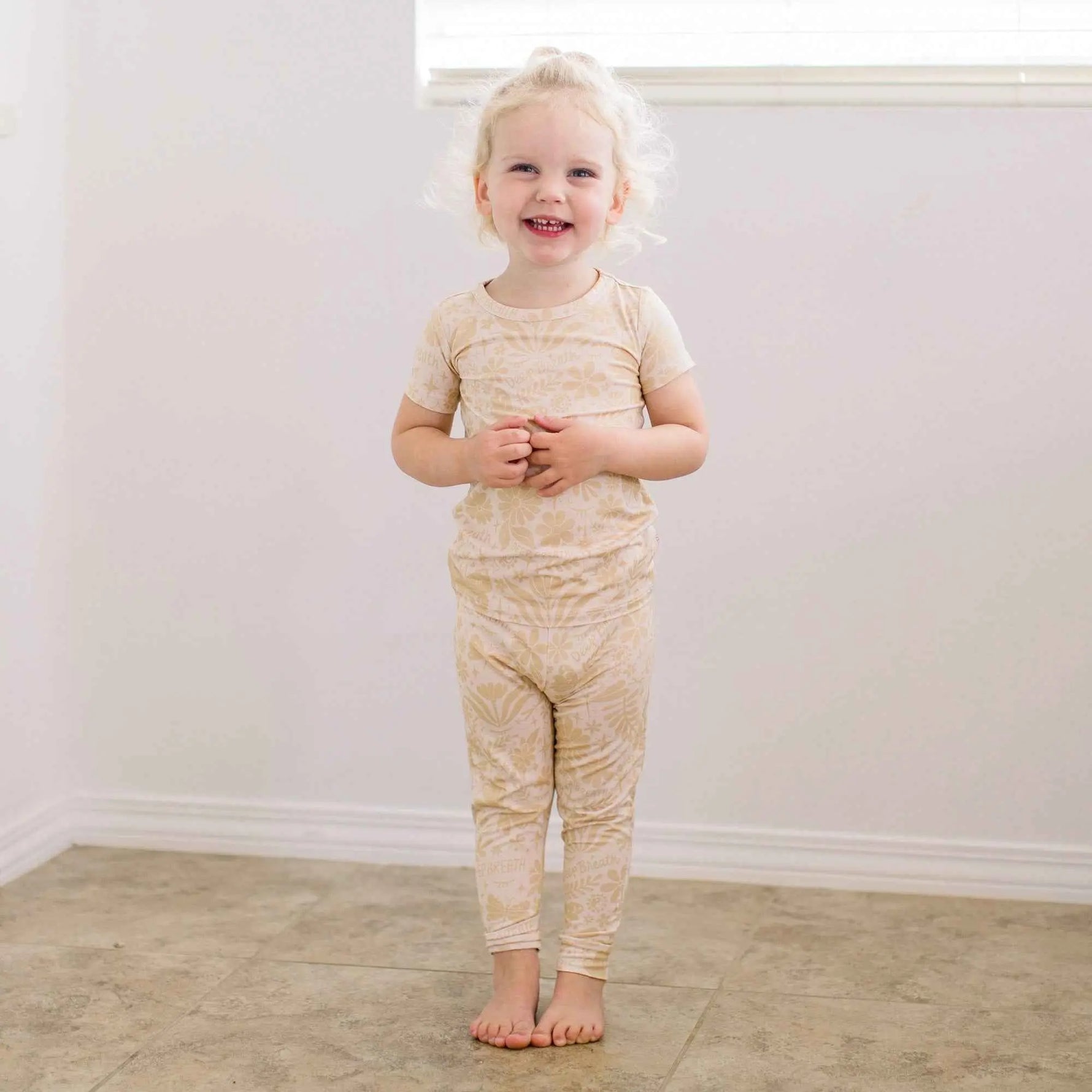 Raising Mama The Second - Skin 2 - Piece Short Sleeve Pajama | Om Baby (Beige) - 