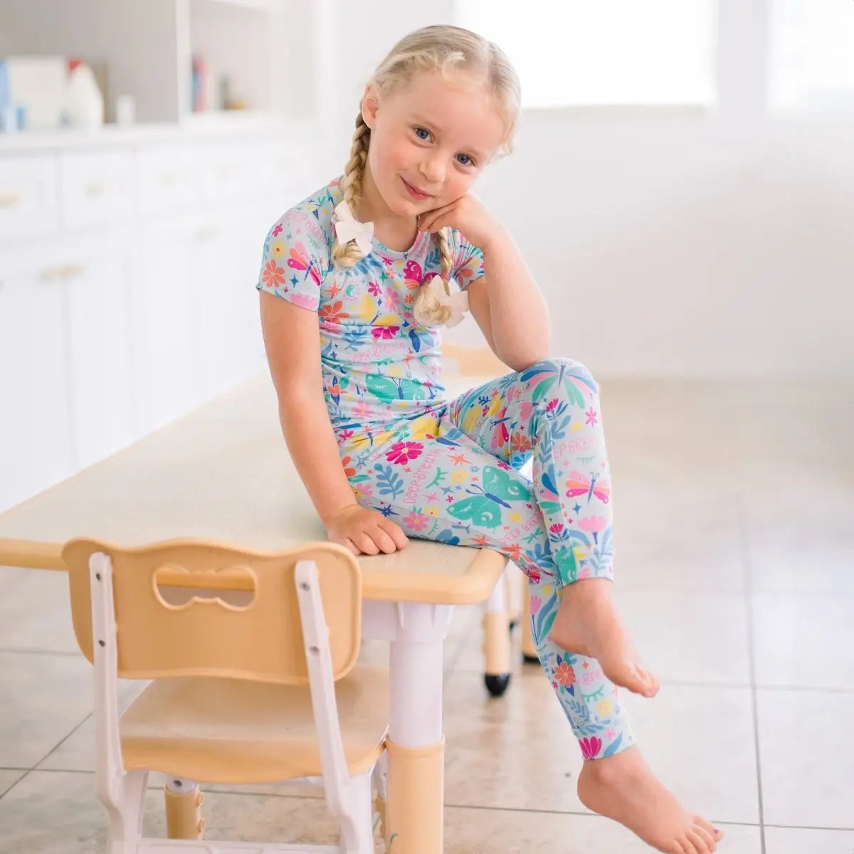 Raising Mama The Second - Skin 2 - Piece Short Sleeve Pajama | Om Baby (Light Blue) - 