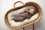 Three Little Tots Cocoa Brown Ribbed Knotted Newborn Baby Gown - 
