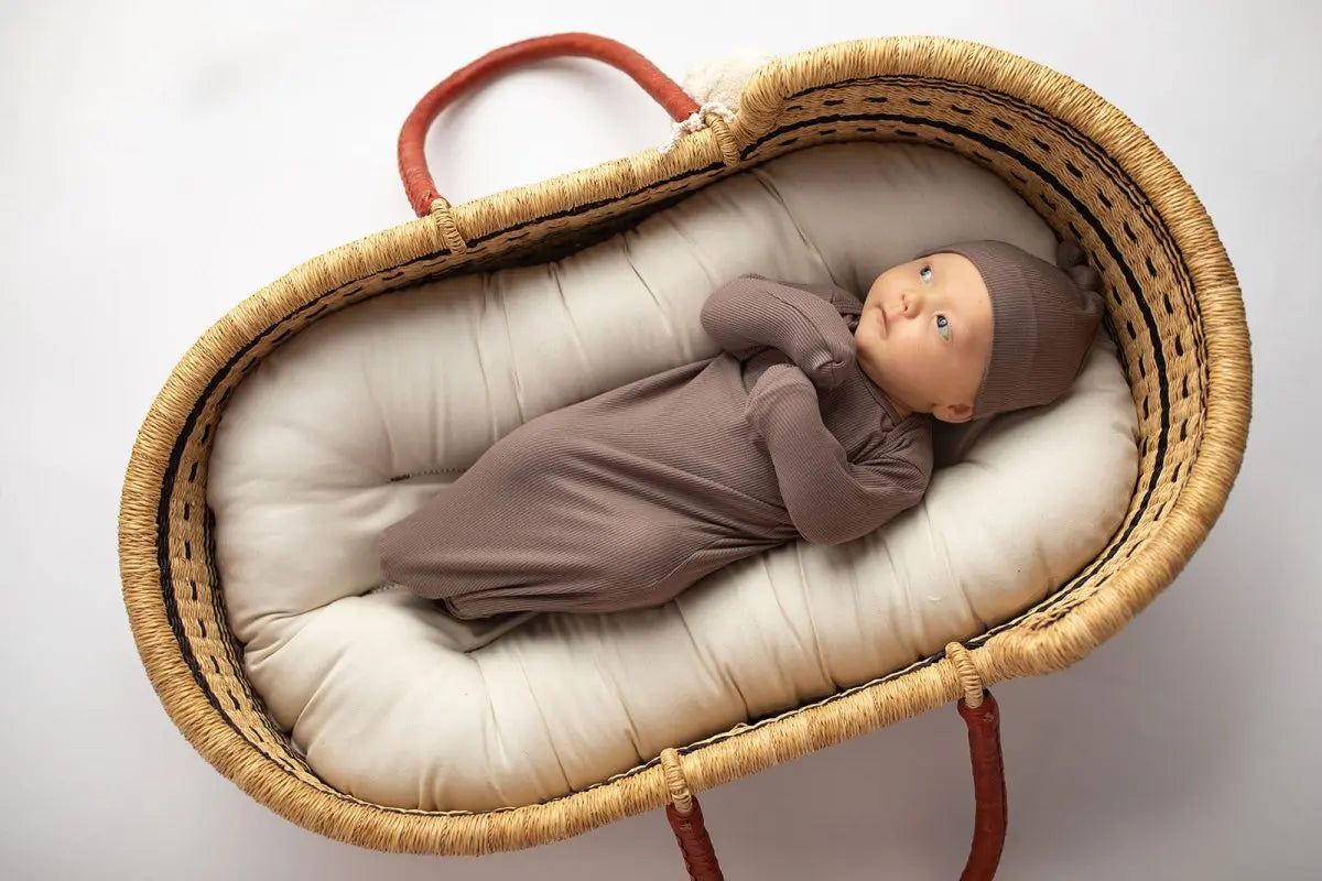 Three Little Tots Cocoa Brown Ribbed Knotted Newborn Baby Gown - 