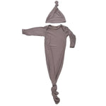 Three Little Tots Cocoa Brown Ribbed Knotted Newborn Baby Gown - 