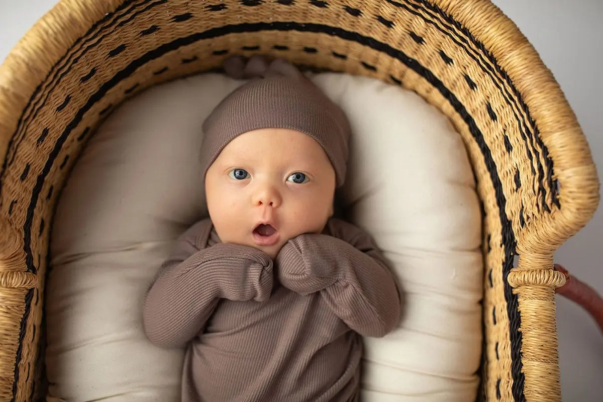 Three Little Tots Cocoa Brown Ribbed Knotted Newborn Baby Gown - 