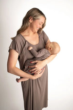 Three Little Tots Cocoa Brown Ribbed Knotted Newborn Baby Gown - 
