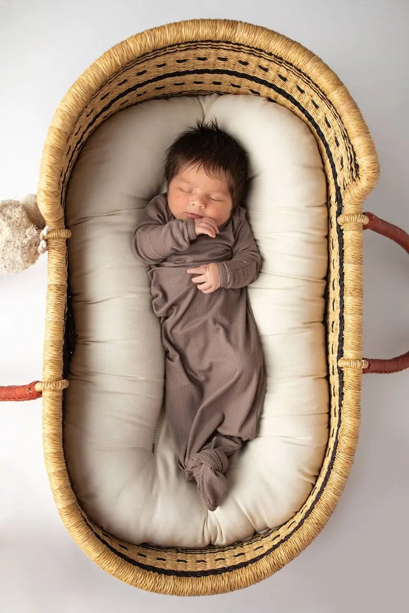Three Little Tots Cocoa Brown Ribbed Knotted Newborn Baby Gown - 