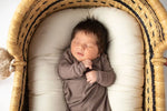 Three Little Tots Cocoa Brown Ribbed Knotted Newborn Baby Gown - 