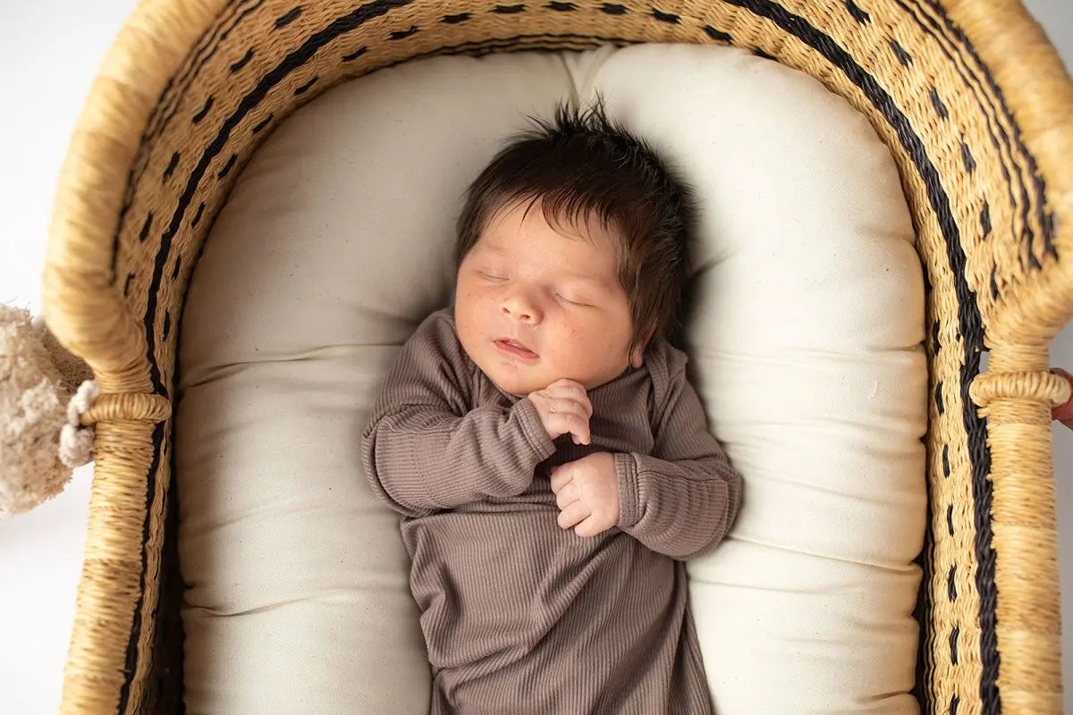 Three Little Tots Cocoa Brown Ribbed Knotted Newborn Baby Gown - 
