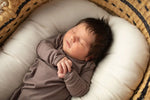 Three Little Tots Cocoa Brown Ribbed Knotted Newborn Baby Gown - 