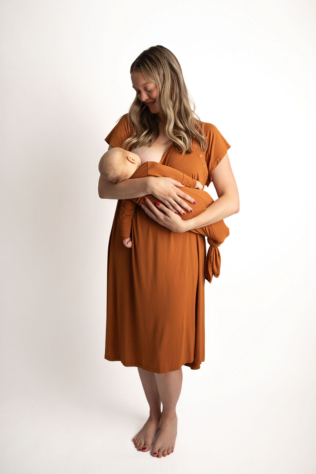 Three Little Tots Saddle Tan Maternity and Nursing Gown