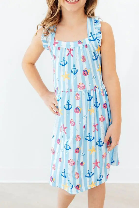 Mila & Rose ® Tidepool Treasures Ruffle Cross Back Dress - 