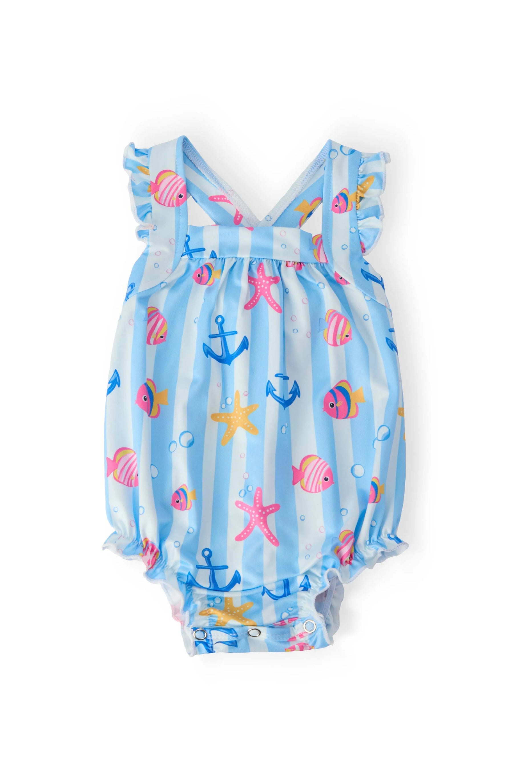 Mila & Rose ® Tidepool Treasures Ruffle Cross Back Romper - 