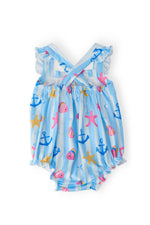 Mila & Rose ® Tidepool Treasures Ruffle Cross Back Romper - 