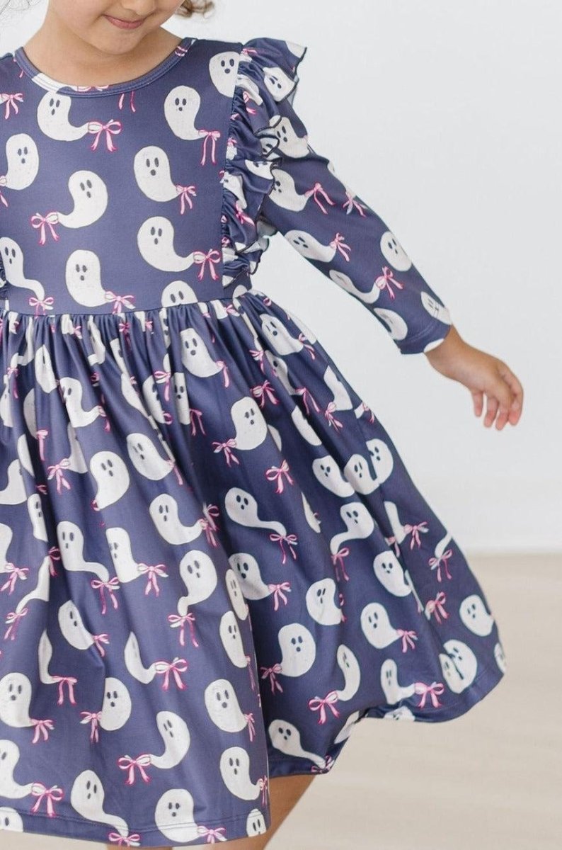 Tied With a Boo Three Quarter Ruffle Twirl Dress Toddlers - Everetts Place Boutique - 