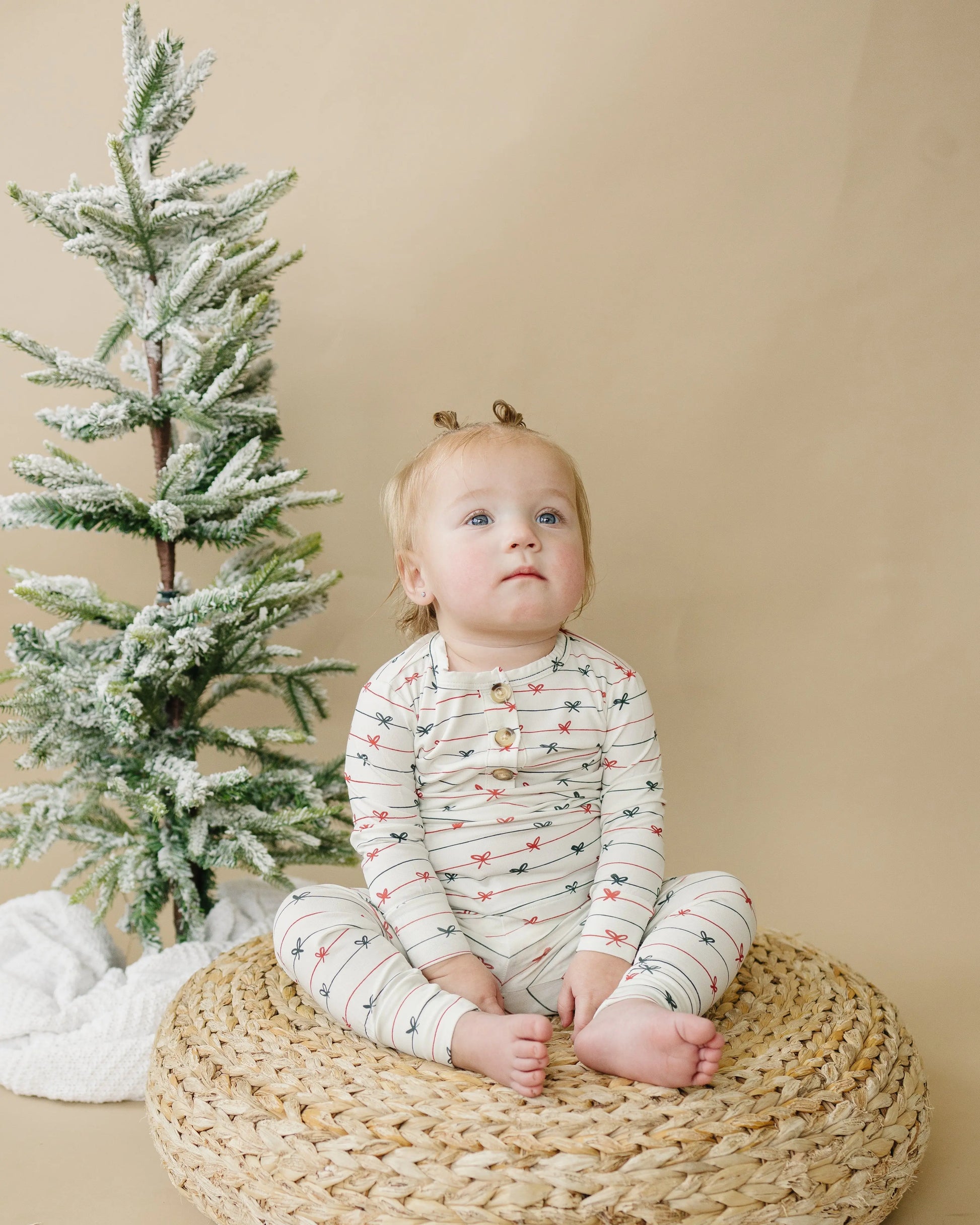 Tied With a Bow Christmas 2Pc Henley Bamboo Pajamas Little Joy Co. Everetts Place: Online Boutique
