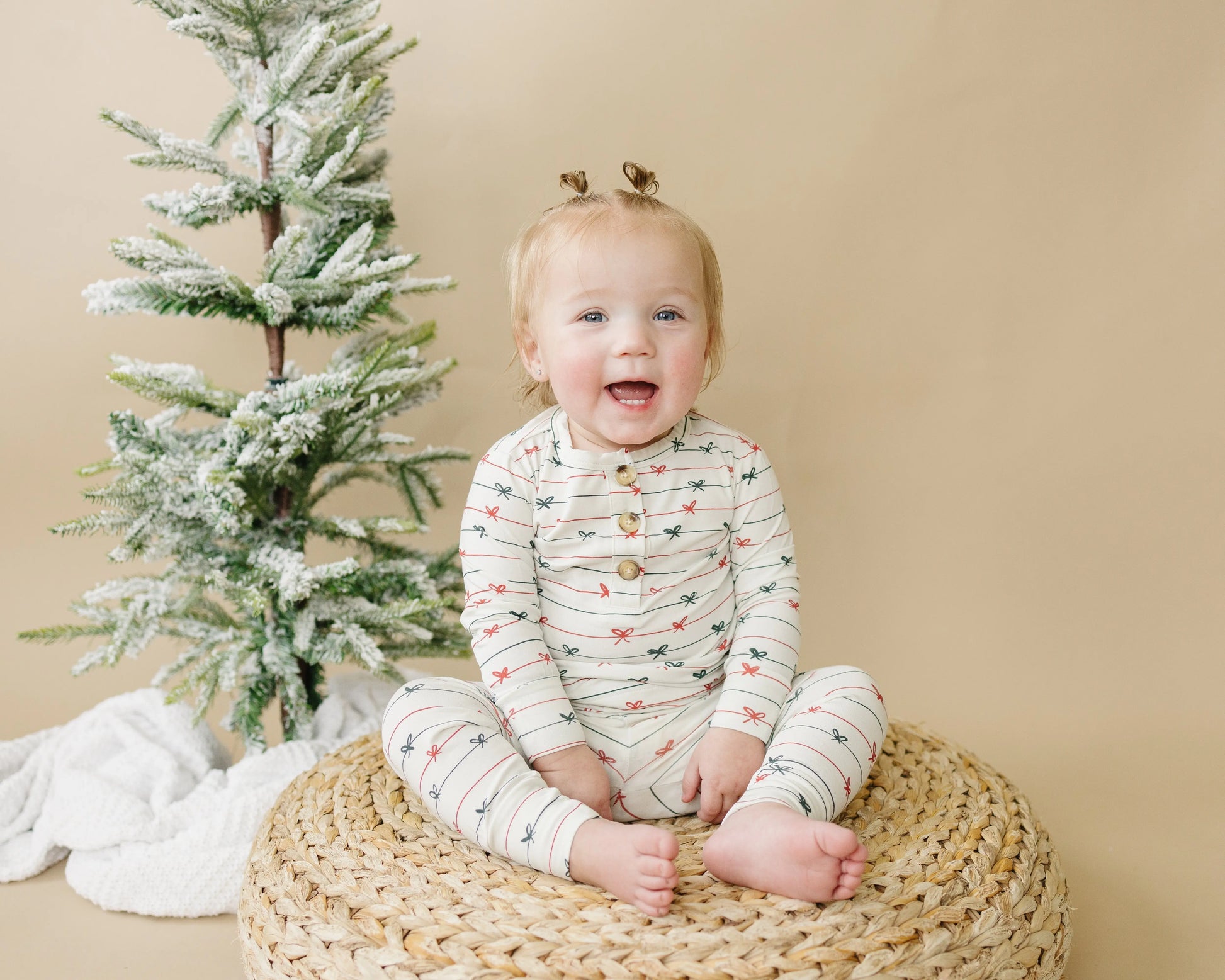 Tied With a Bow Christmas 2Pc Henley Bamboo Pajamas Little Joy Co. Everetts Place: Online Boutique