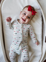 Little Joy Co. Tied With a Bow Christmas Bamboo Zippy Romper for Babies - Apparel & Accessories > Clothing > Baby & Toddler Clothing > Baby One-Pieces