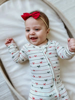 Little Joy Co. Tied With a Bow Christmas Bamboo Zippy Romper for Babies - Apparel & Accessories > Clothing > Baby & Toddler Clothing > Baby One-Pieces
