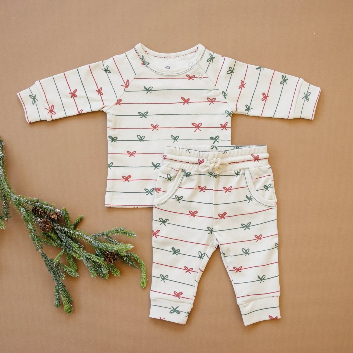 Tied with a Bow Christmas Organic Cotton Lounge Set Little Joy Co. Everetts Place Boutique