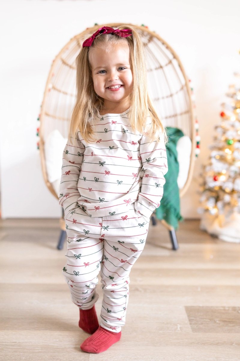 Tied with a Bow Christmas Organic Cotton Lounge Set Little Joy Co. Everetts Place Boutique