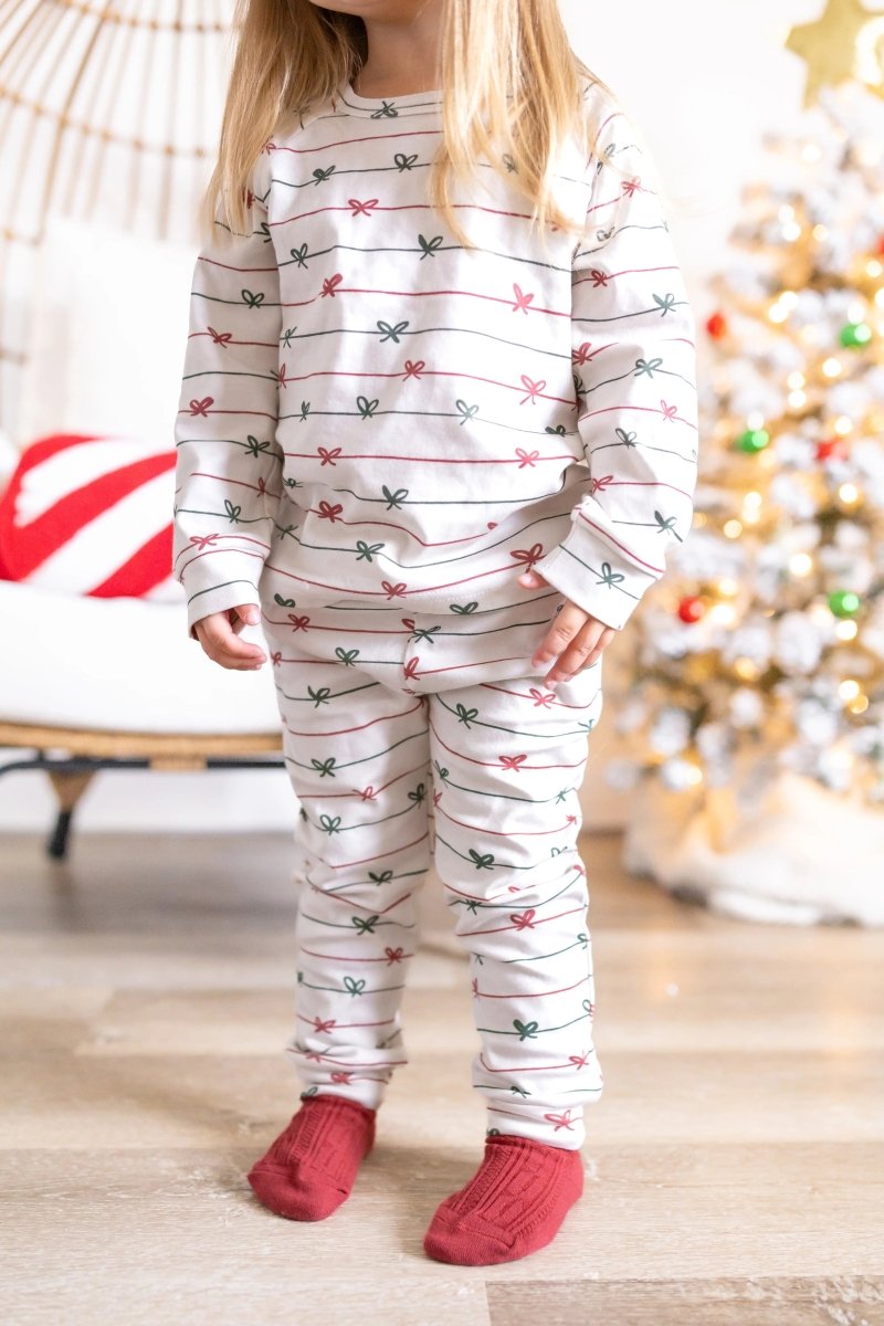 Tied with a Bow Christmas Organic Cotton Lounge Set Little Joy Co. Everetts Place Boutique