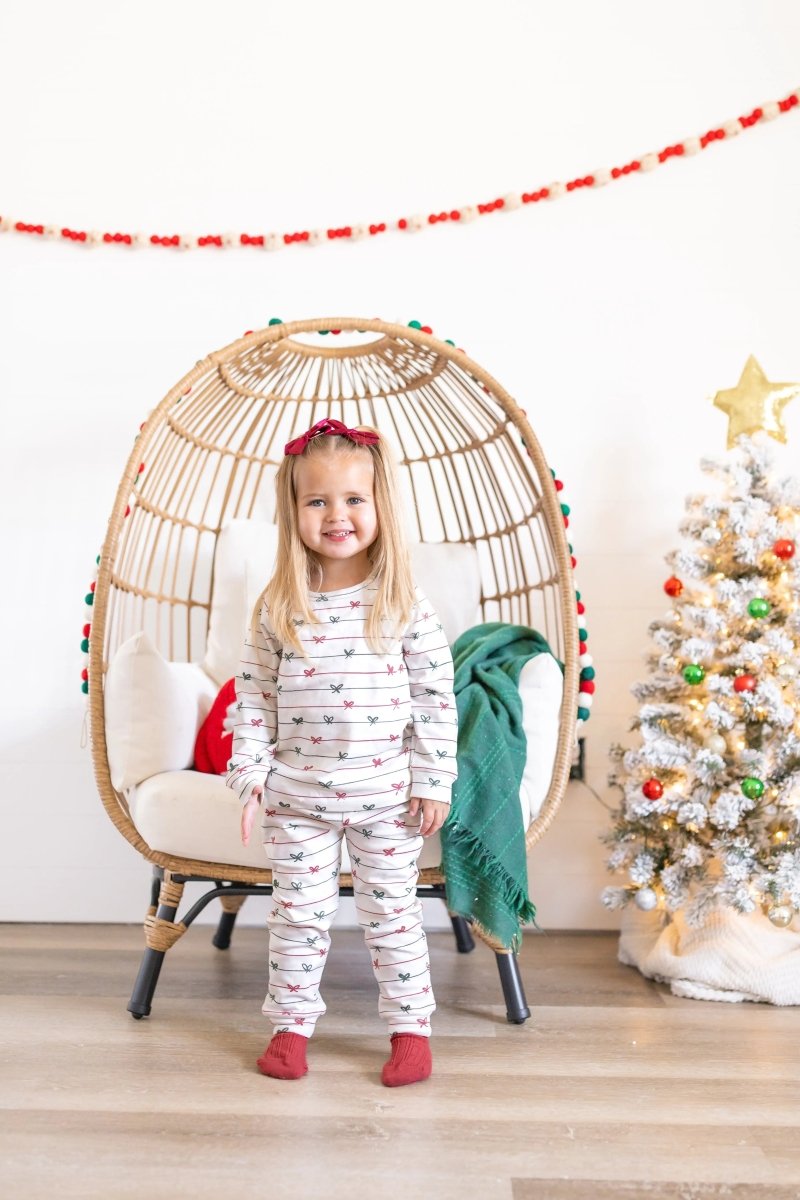 Tied with a Bow Christmas Organic Cotton Lounge Set Little Joy Co. Everetts Place Boutique