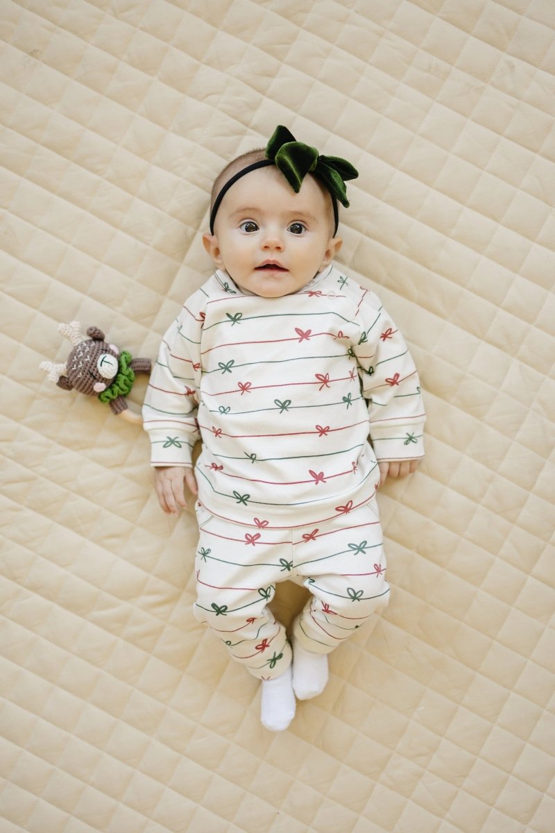 Tied with a Bow Christmas Organic Cotton Lounge Set Little Joy Co. Everetts Place Boutique