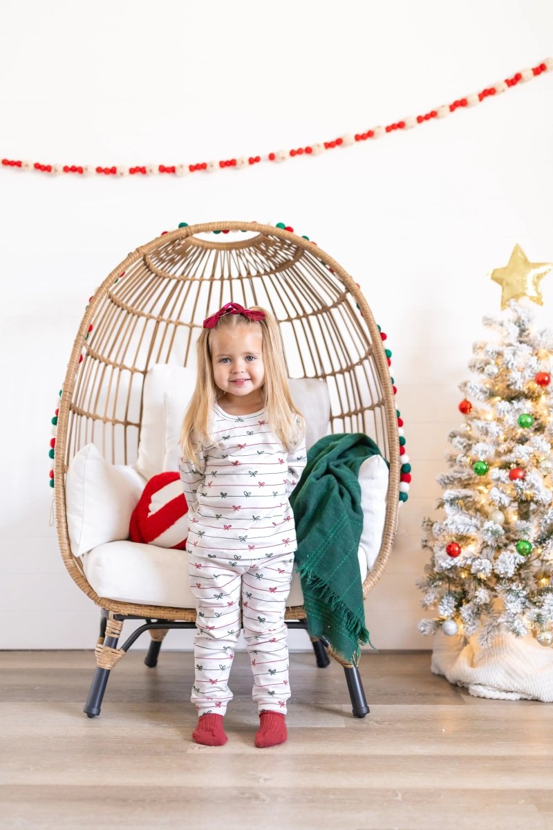 Tied with a Bow Christmas Organic Cotton Lounge Set Little Joy Co. Everetts Place Boutique
