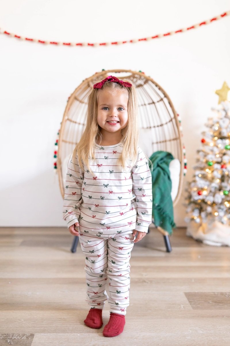 Tied with a Bow Christmas Organic Cotton Lounge Set Little Joy Co. Everetts Place Boutique