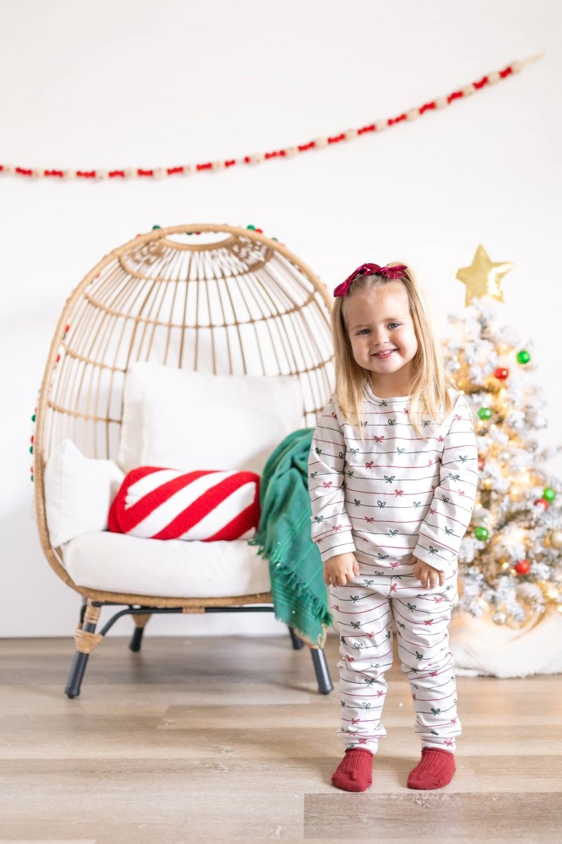 Tied with a Bow Christmas Organic Cotton Lounge Set Little Joy Co. Everetts Place Boutique