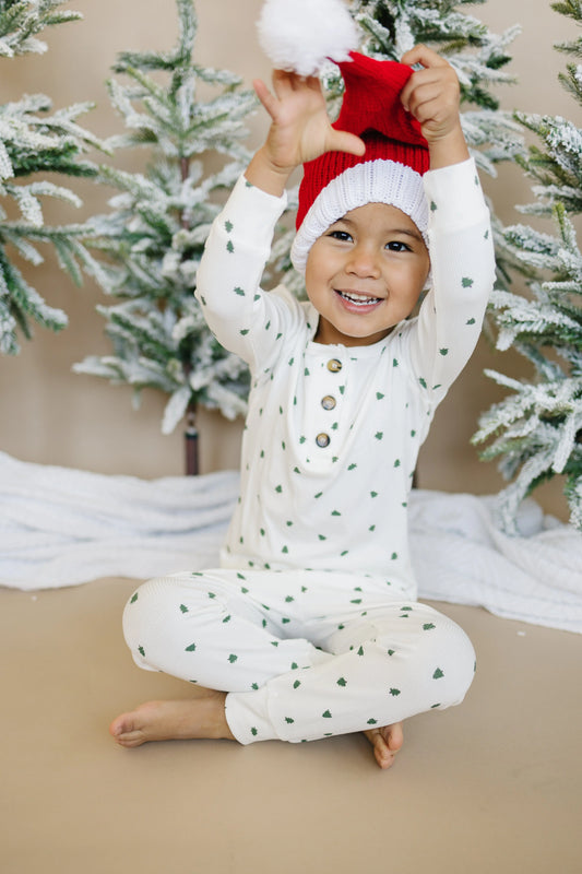 Tiny Trees Ribbed Bamboo 2pc Henley Pajamas For Kids Little Joy Co. Everetts Place: Online Boutique