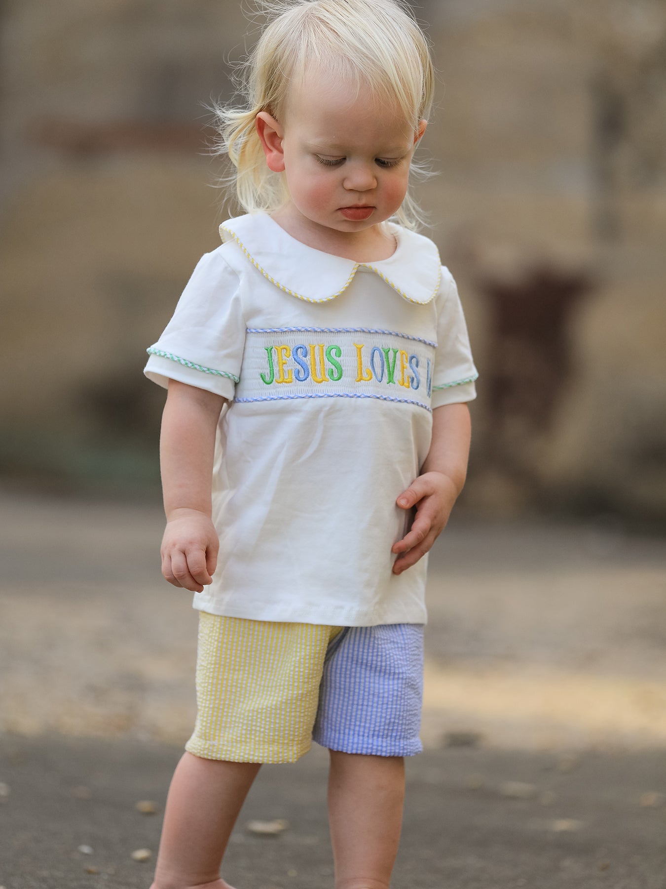 "Jesus Loves Me "Embroidered Toddler Boys'Set by Rylee Faith Designs at Everetts Place
