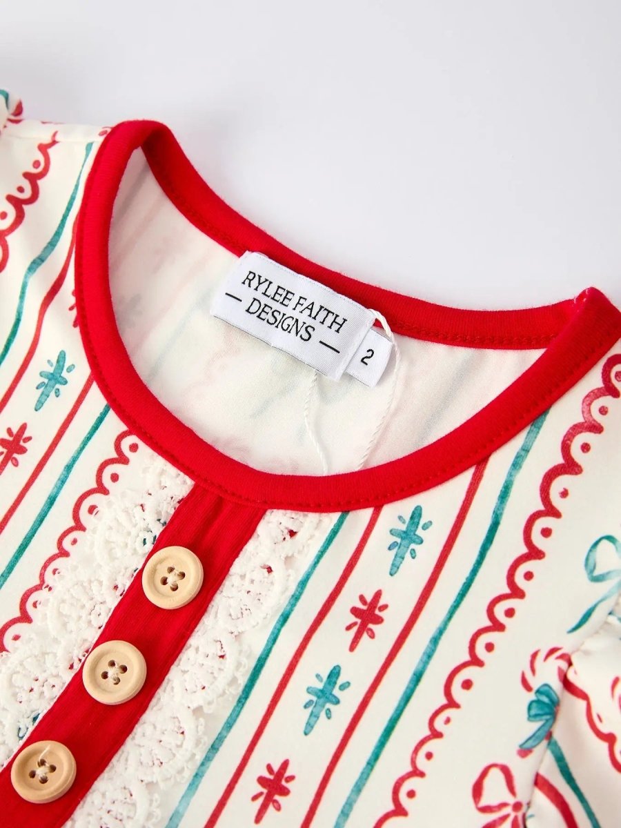 Toddler Girl Christmas Outfit Puff Sleeve Top Red Leggings Rylee Faith Designs Everetts Place Boutique