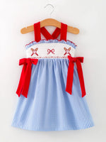 Rylee Faith Designs Toddler Girls Baseball Smocked Dress – Blue Plaid Summer Outfit - 