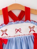 Rylee Faith Designs Toddler Girls Baseball Smocked Dress – Blue Plaid Summer Outfit - 